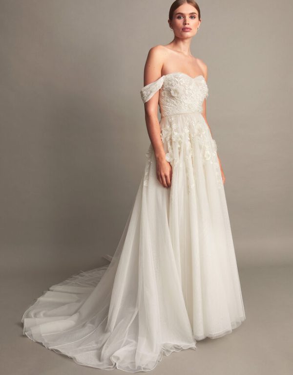 Monsoon Luciane Off-Shoulder Bridal Dress Ivory - Image 3