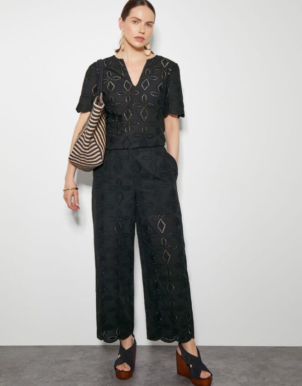 Monsoon Brooke Broderie Wide Leg Trousers Black - Image 5