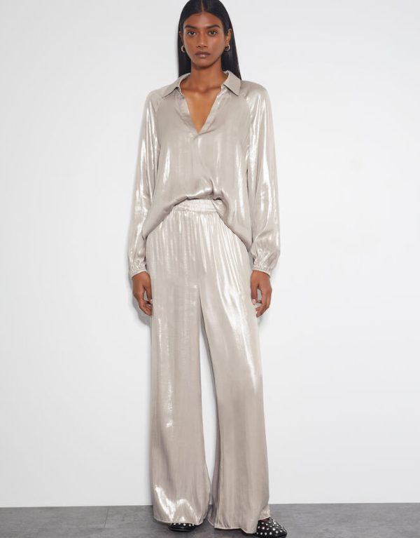 Monsoon Lillie Metallic Wide Leg Trousers Natural - Image 5