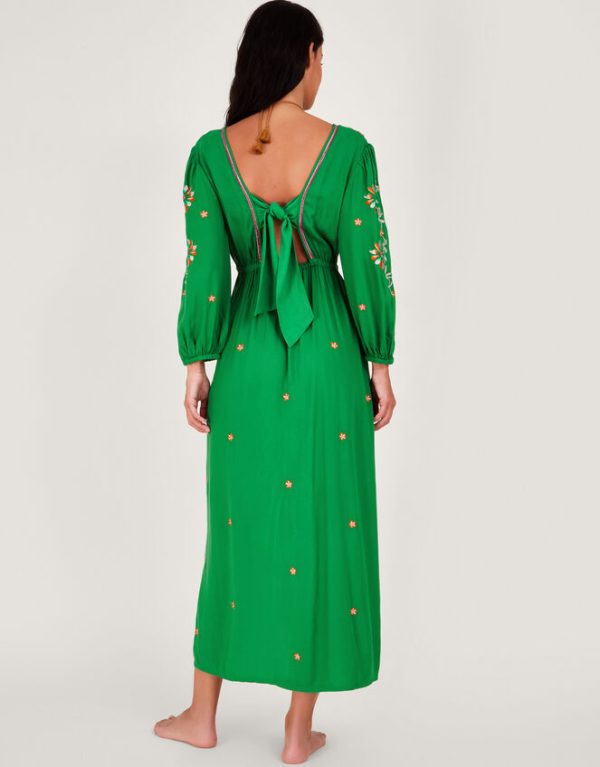 Monsoon Embroidered Maxi Kaftan Dress Green - Image 4