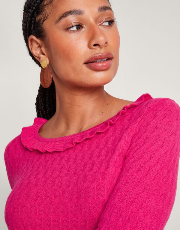 Monsoon Ruffle Scoop Neck Jumper Pink - Image 4