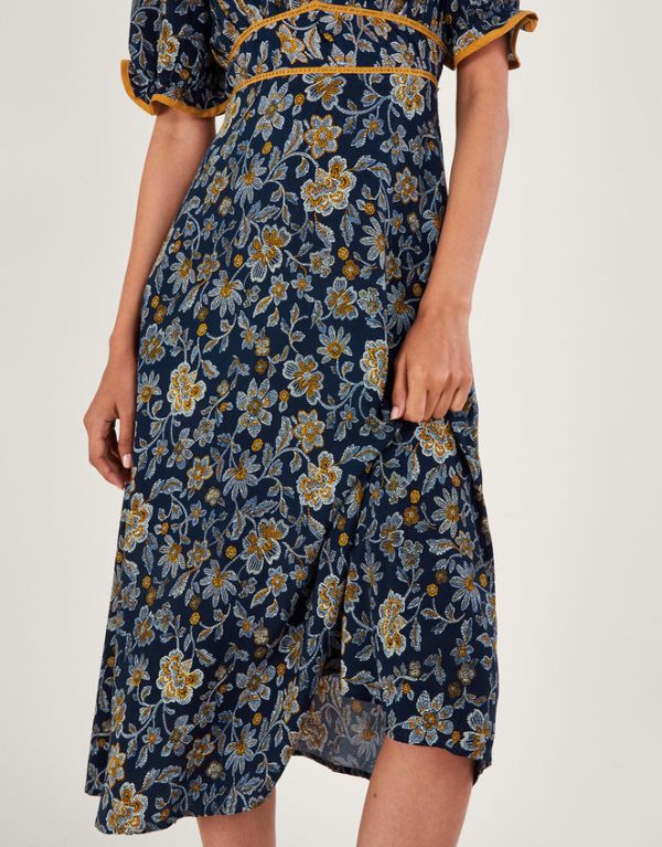 Monsoon Dotty Flower Dress Blue - Image 4