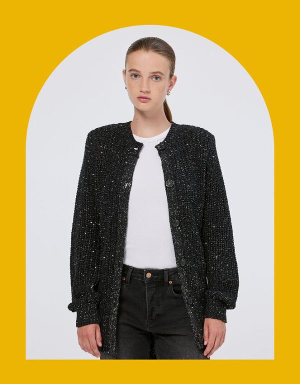 Monsoon Scotch and Soda Metallic Mid-Length Cardigan Black