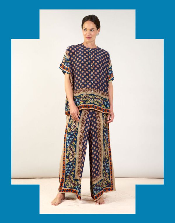 Monsoon One Hundred Stars Tile Print Palazzo Trousers Blue