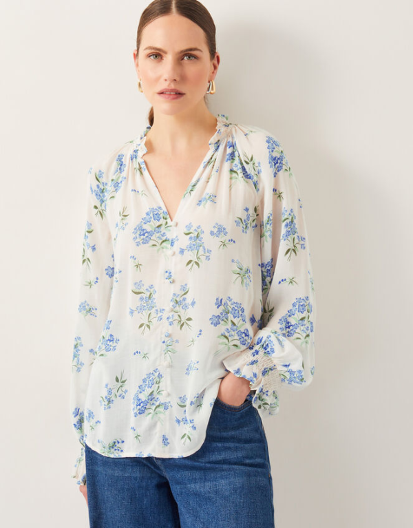 Monsoon Sarah sheer floral blouse ivory