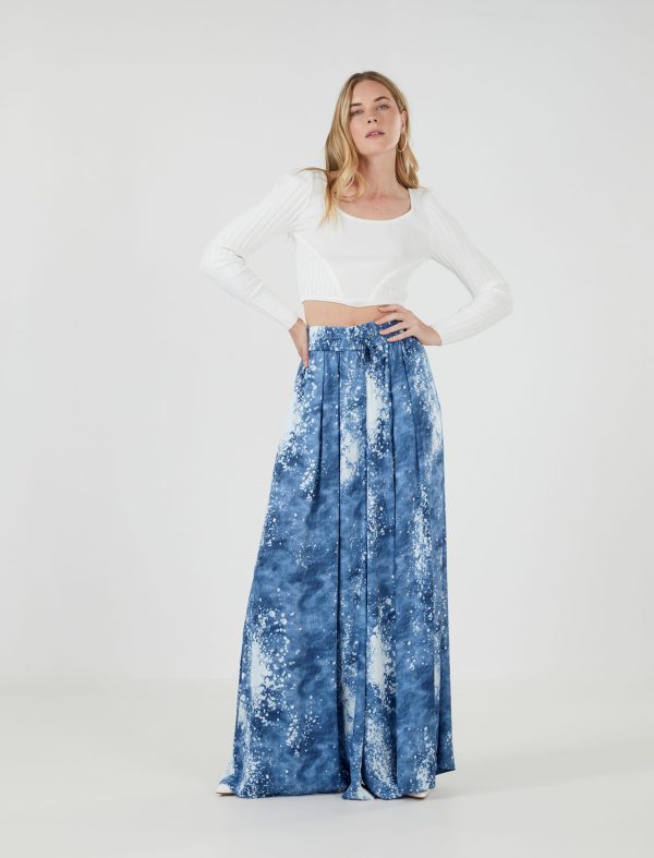 BCBG MILTA WIDE LEG PANTS - DENIM BLUE COMBO - Image 2