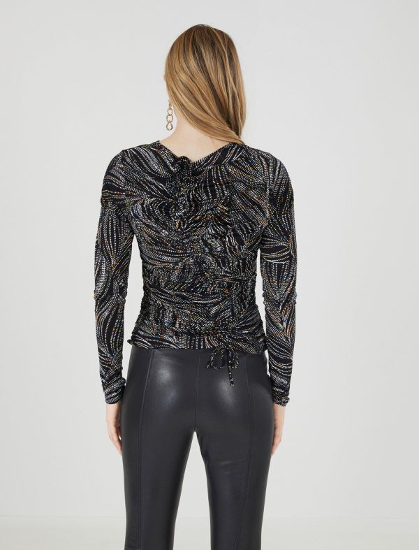 BCBG MOTZI LONG SLEEVE TOP - BLACK MULTI COMBO - Image 4