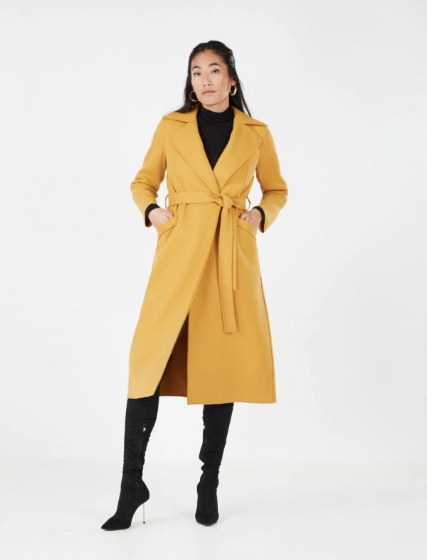 BCBG NOTCH COLLAR BELTED TRENCH COAT - MARIGOLD - Image 3