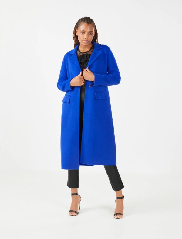 BCBG NOTCH COLLAR LONG COAT - ELECTRIC BLUE