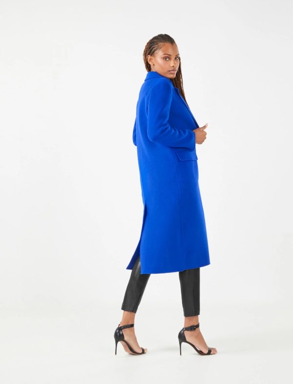 BCBG NOTCH COLLAR LONG COAT - ELECTRIC BLUE - Image 3