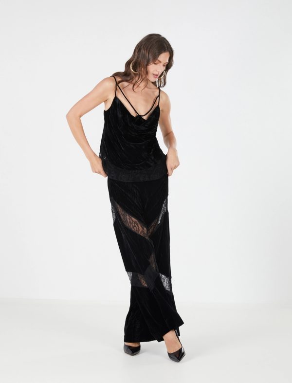 BCBG PASQELINA VELVET WIDE-LEG PANT - BLACK BEAUTY - Image 2