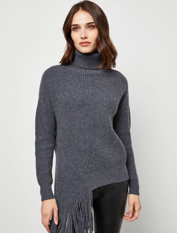 Bcbg Asymmetrical Turtleneck Fringe Sweater - Image 9