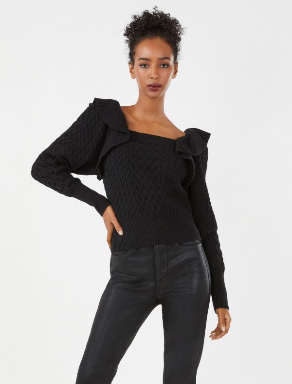 Bcbg Ribbed Ruffle Shoulder Sweater