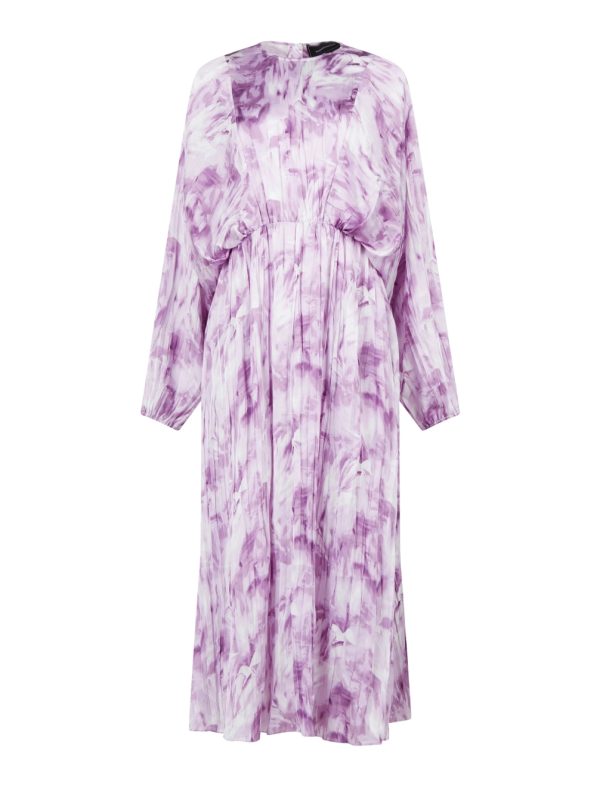 BCBG RINA PLEATED DRESS - WASHED BRUSHSTROKE PRINT - Image 5