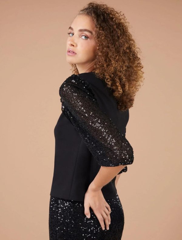 BCBG RUCHED SEQUIN SLEEVE TOP - Image 2