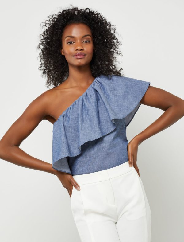 Bcbg Ruffle One-Shoulder Chambray Top