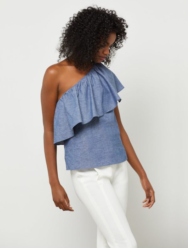 Bcbg Ruffle One-Shoulder Chambray Top - Image 3