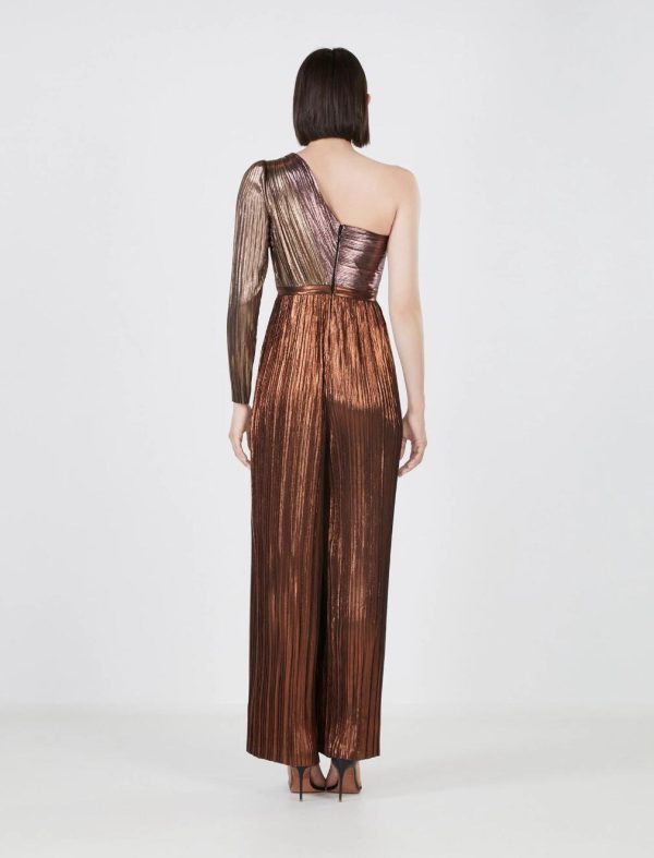 BCBG AUSTEN METALLIC PLEATED JUMPSUIT - COPPER COMBO - Image 4