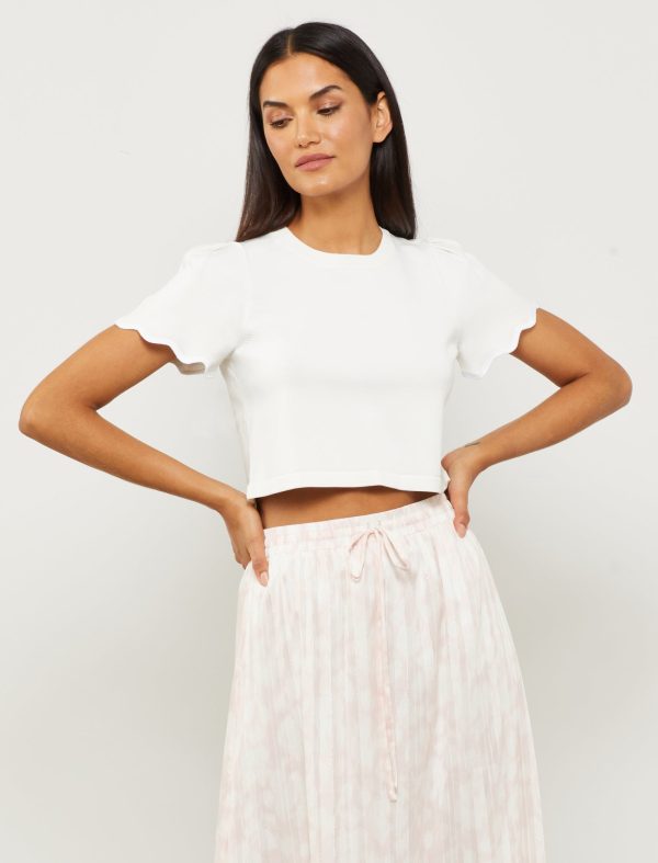 Bcbg Scalloped Short Sleeve Crop Top