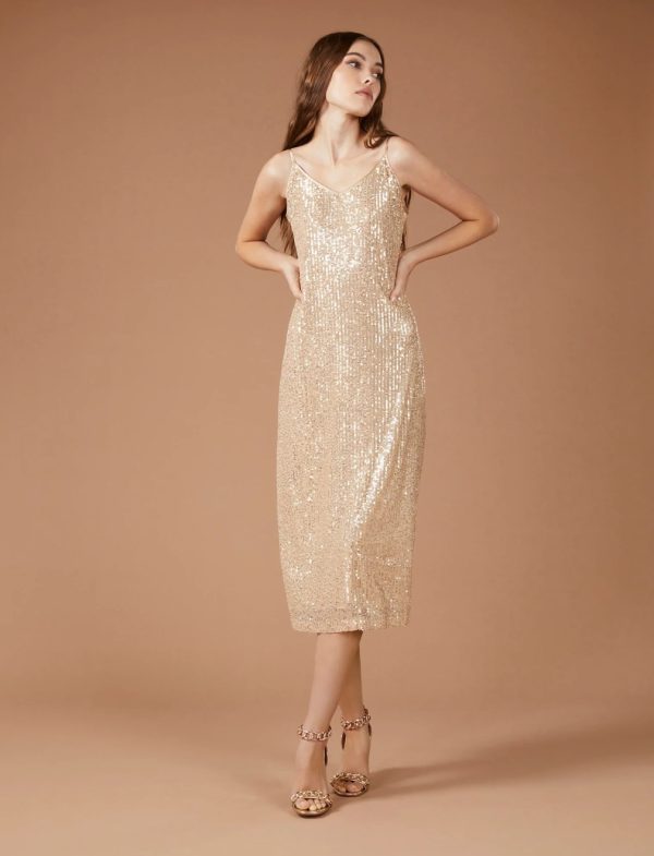 BCBG SEQUIN MIDI DRESS - CHAMPANGE SEQUIN - Image 2