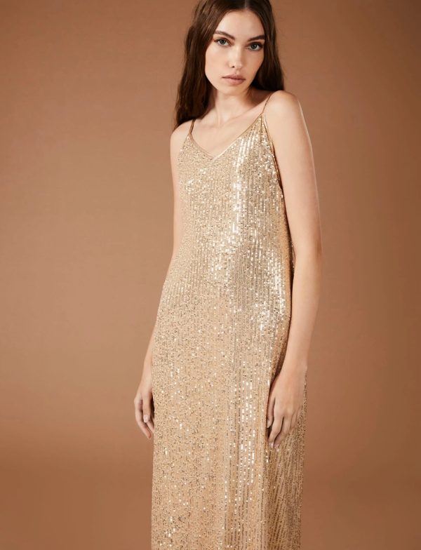 BCBG SEQUIN MIDI DRESS - CHAMPANGE SEQUIN - Image 4