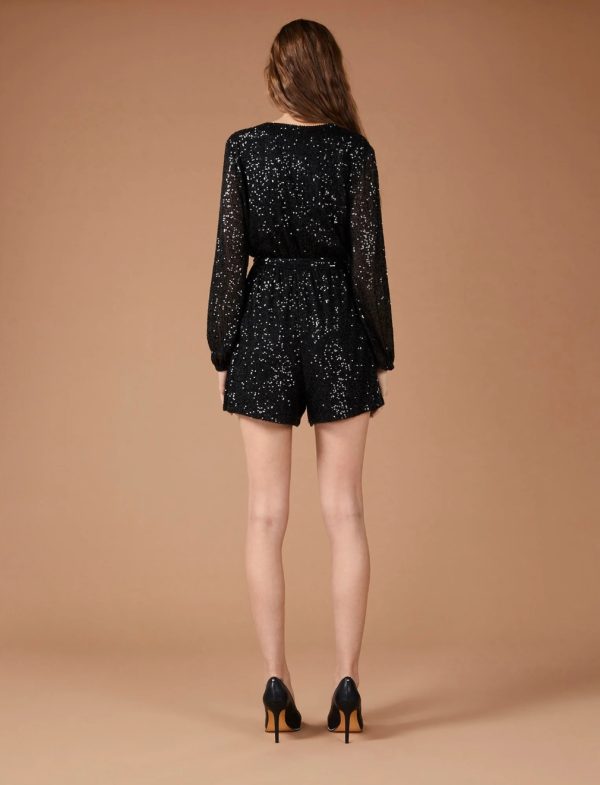 BCBG SEQUIN WRAP ROMPER BCBGENERATION - BLACK - Image 3