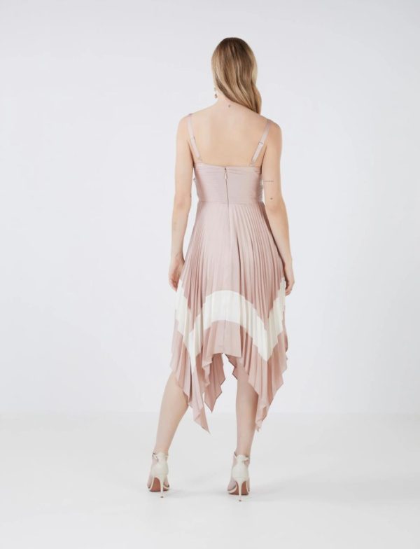 BCBG AVELINE PLEATED MIDI DRESS - BARE PINK COMBO - Image 3