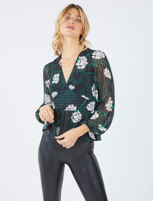 Bcbg Shadow Stripe Floral Peplum Top