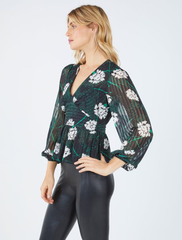 Bcbg Shadow Stripe Floral Peplum Top - Image 3