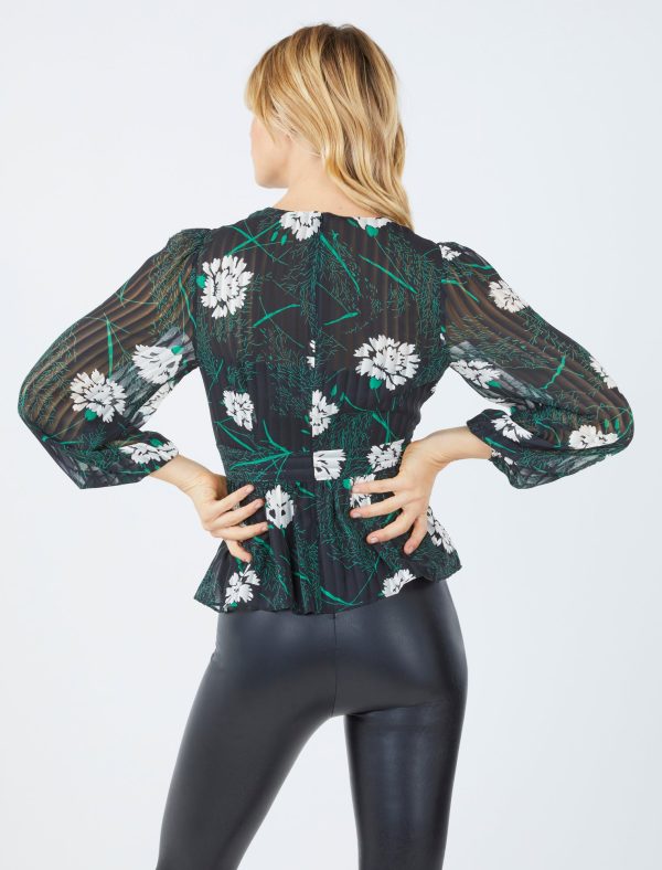 Bcbg Shadow Stripe Floral Peplum Top - Image 4