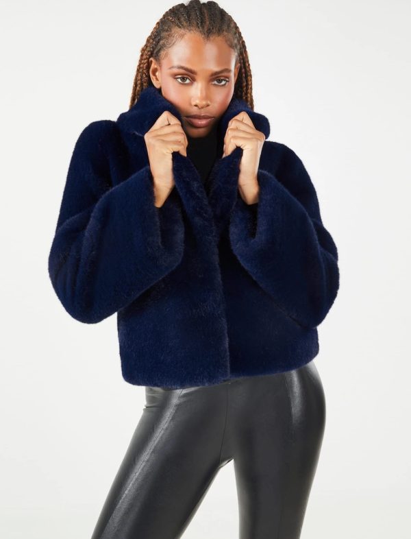 BCBG SHAWL COLLAR FAUX FUR JACKET - SAPPHIRE - Image 2