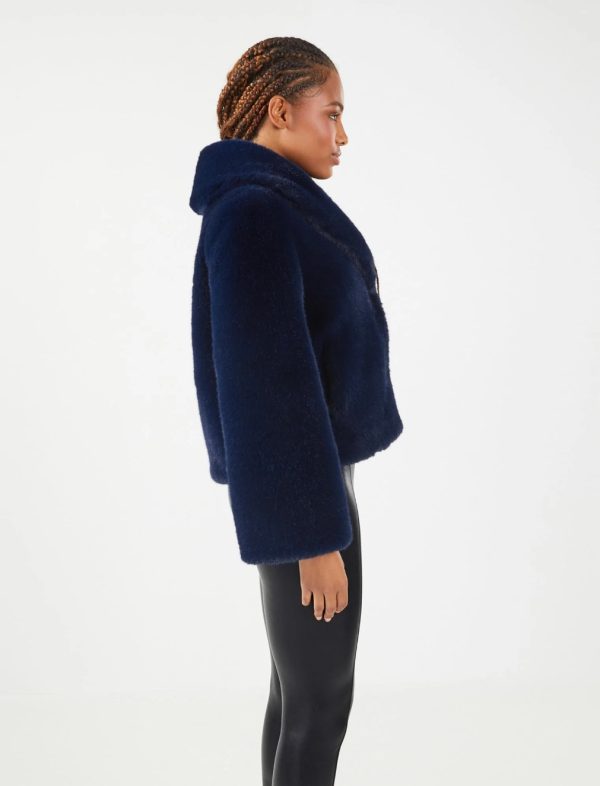 BCBG SHAWL COLLAR FAUX FUR JACKET - SAPPHIRE - Image 3