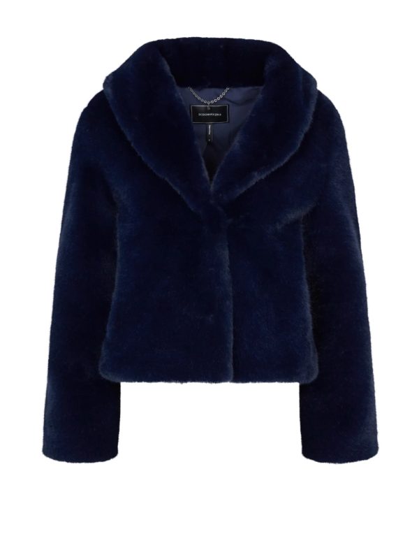 BCBG SHAWL COLLAR FAUX FUR JACKET - SAPPHIRE - Image 5