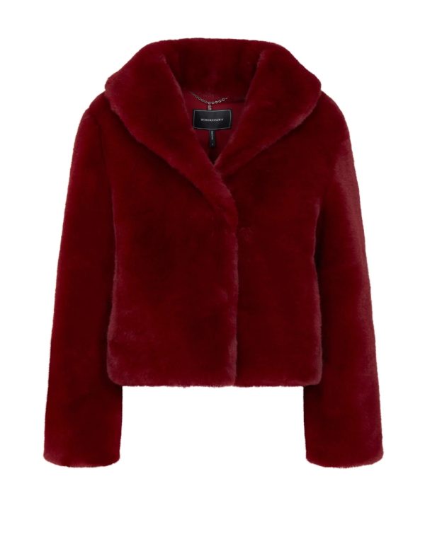 BCBG SHAWL COLLAR FAUX FUR JACKET - SCARLET - Image 4