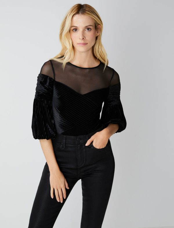 Bcbg Sheer Velvet Off-Shoulder Bodysuit