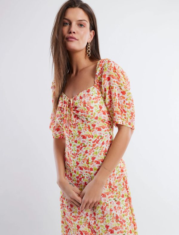 BCBG SHORT PUFF SLEEVE MIDI DRESS - BLURRED BUTTERCUP - Image 2