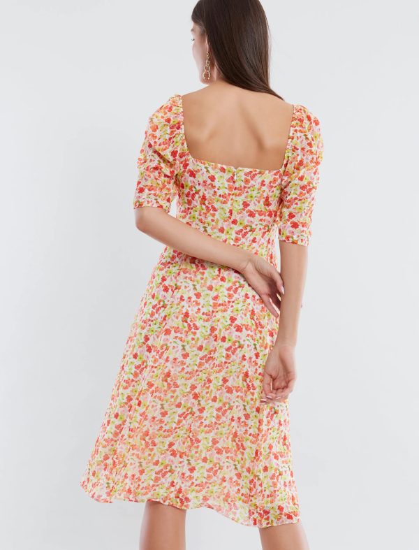 BCBG SHORT PUFF SLEEVE MIDI DRESS - BLURRED BUTTERCUP - Image 4