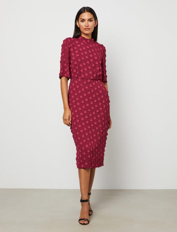 Bcbg Short Sleeve Dotted Jacquard Midi Dress