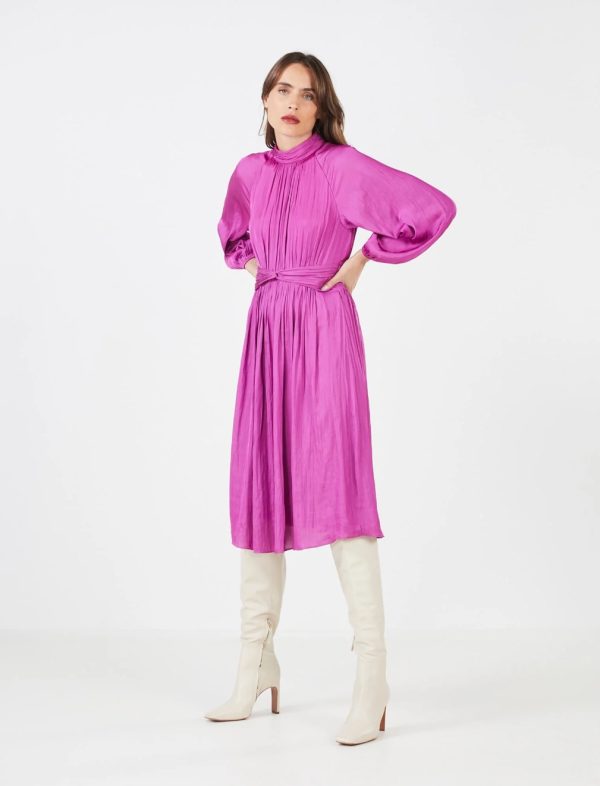 BCBG AVERY SATIN MOCK NECK DRESS - VIVID VIOLA - Image 2