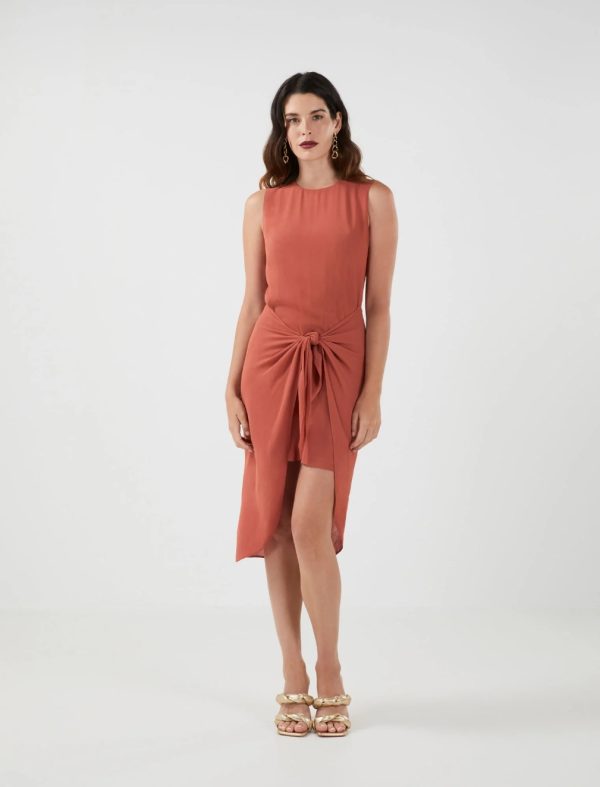 BCBG STANLEY FRONT-TIE DRESS - ETRUSCAN RED