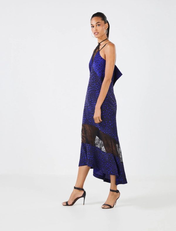 BCBG BARBARELLA EVENING DRESS - DOTTED PRINT BLUE BLACK COMBO - Image 3