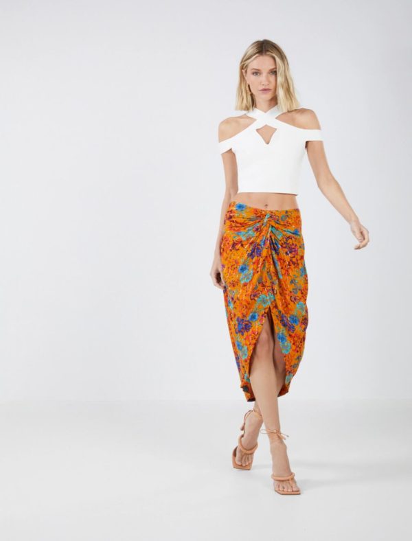 BCBG THERESA HIGH-LOW SKIRT - GOLDEN OAK COMBO - Image 2