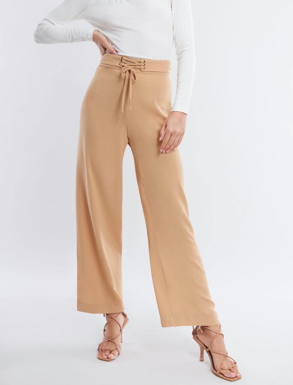 BCBG TIE FRONT WIDE-LEG PANT - TAN - Image 2