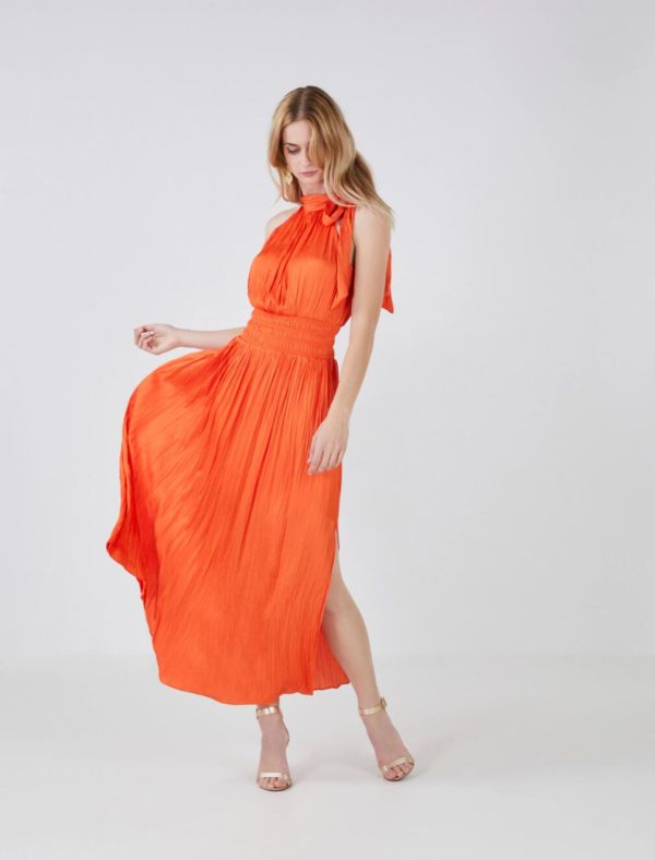 BCBG XENIA HALTER MAXI DRESS - FIRE CRACKER