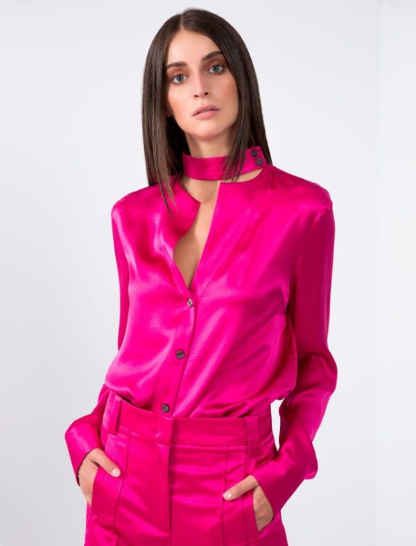 Bcbg SILK ASYMMETRICAL NECK SHIRT - Image 4