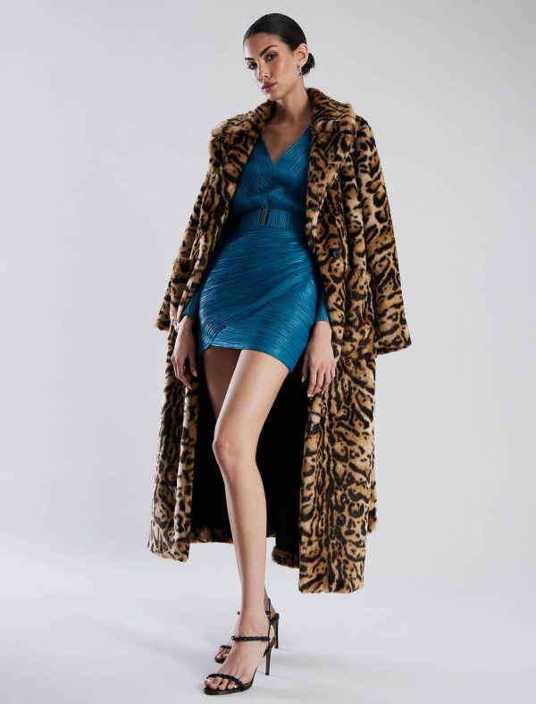 Bcbg Belted Leopard Faux Fur Full Length Coat - Image 5