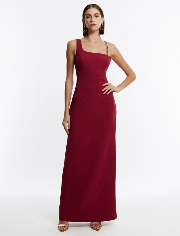 Bcbg Gracie One Shoulder Chain Gown Beet Red