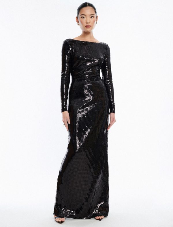 Bcbg Sheridan Backless Sequin Column Gown Black