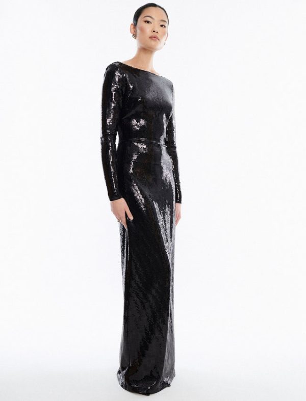 Bcbg Sheridan Backless Sequin Column Gown Black - Image 4