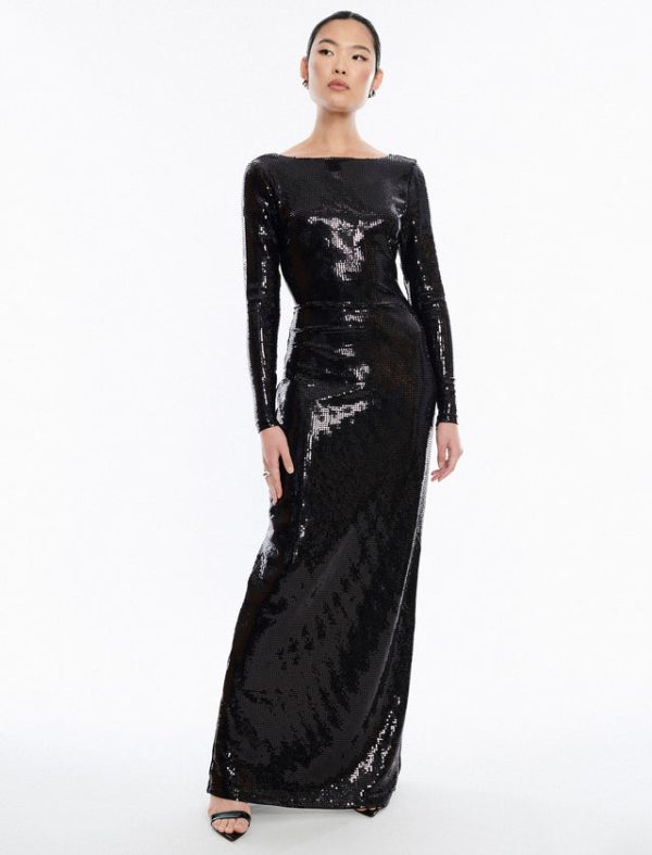 Bcbg Sheridan Backless Sequin Column Gown Black - Image 5